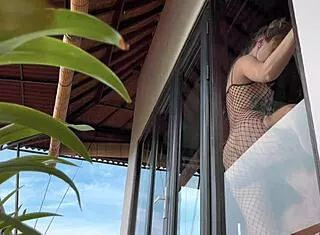 Hot Fishnet Babe Bent Over for Rough Doggystyle!
