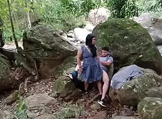 Outdoor couple deepthroats cumshot finale in forest fuck bliss