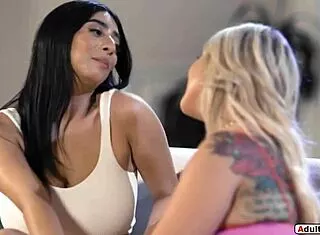 Blonde facesat first time by her busty best friend