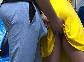 pretty czech blonde flashes wet pussy on bus groped till stranger cums from her strokes