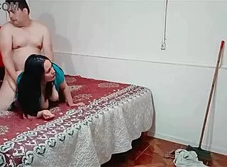 stepson catches stepmom sweeping then she rides him cowgirl 😈 rough anal fetish