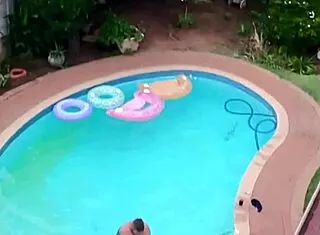 Heart racing watching neighbors' pool orgy lick pussy missionary!