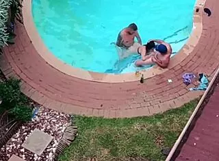Heart racing watching neighbors' pool orgy lick pussy missionary!