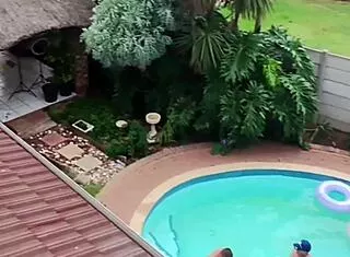 Heart racing watching neighbors' pool orgy lick pussy missionary!