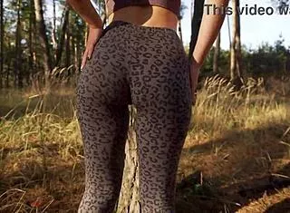 petite milf teases tight sexy ass in leopard yoga leggings voyeur