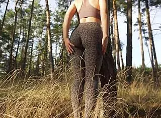petite milf teases tight sexy ass in leopard yoga leggings voyeur