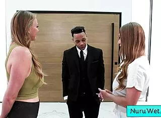 TWO BUSTY NURU MASSEUSES GRIND WET TITS - Skylar Snow and Jasmine Daze