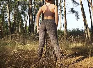 petite milf teases tight sexy ass in leopard yoga leggings voyeur