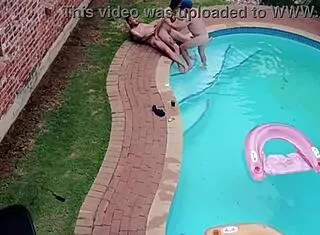 Heart racing watching neighbors' pool orgy lick pussy missionary!