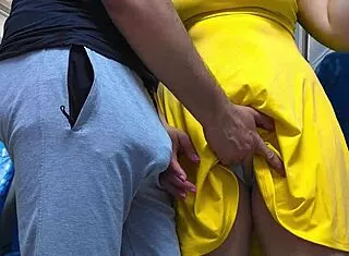 pretty czech blonde flashes wet pussy on bus groped till stranger cums from her strokes