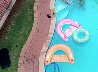 Heart racing watching neighbors' pool orgy lick pussy missionary!