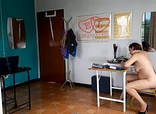 nudist secretary bares tits ass pussy for boss