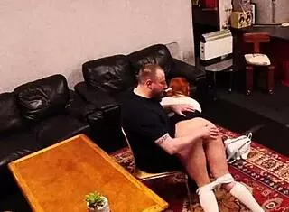 security cam catches british redhead daddy roleplay face fucking tight pussy at work
