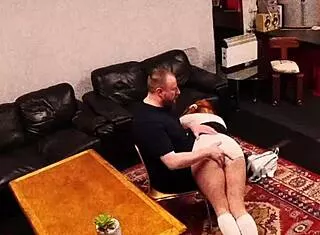 security cam catches british redhead daddy roleplay face fucking tight pussy at work
