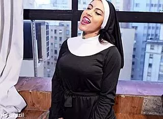 naughty brazilian nun's fat ass takes monster bbc tongue piercing