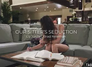 The dude pounds shy teen babysitter Liz Jordan right in front of his watching milf wife