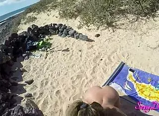 Ripped clothes beach doggystyle with big ass tanned babe 🍑🏖️🔥