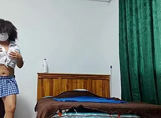Busty Latina mature flashes student uniform tits!