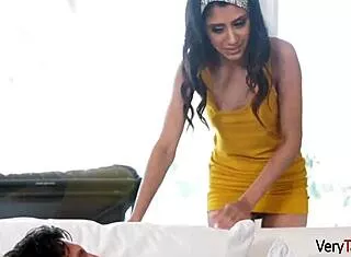Stepdaughter gropes lonely stepdad in taboo horny touch