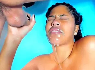 pretty colombian brunette drools sucking cock in rough facefuck