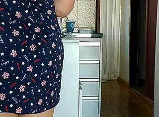 filmed my see-through dress stepmom in kitchen morning flash