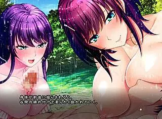 Droplet and Mio engage in steamy titty fuck threesome action.