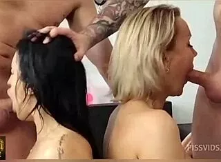 Busty Milf Elen Million Farts Whipped Cream into Vitoria's Mouth in DP Orgy