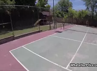 tennis practice ends with her riding cock outdoors for cash