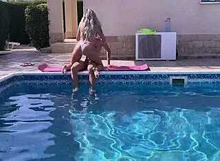 neighbor's hot milf bent over poolside fucked doggy by huge cock!
