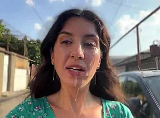 😲 village whore's face drenched in triple public cumwalk load 💦