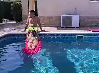 neighbor's hot milf bent over poolside fucked doggy by huge cock!