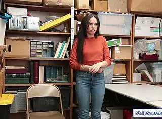 security guard rams his monster cock into latina shoplifter's shaved teen pussy at work.