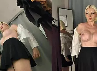 Naked Big-Tit Blonde Tries See-Throughs in Dressing Room