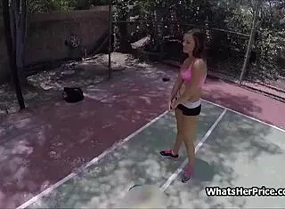 tennis practice ends with her riding cock outdoors for cash