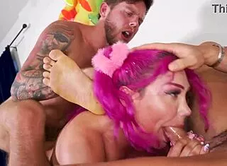 Huge Titty Lily Lou Squirts from Two Big Dicks Pounding Her Holes!