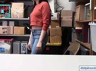 security guard rams his monster cock into latina shoplifter's shaved teen pussy at work.