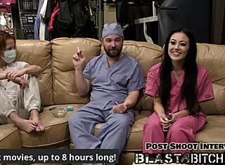 blaise celeste sucks two cocks in latex gloves then gets face blasted 😍💦 hospital nurse moans!