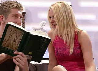 Blonde college girl with small tits seduces classmate's monster cock for quick rough fuck