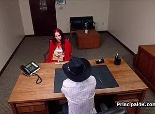 principal's office halloween: milf cougar rides big cock doggy in costume?