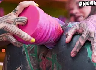 Alt Goth Girls Fist Shaved Pussies with Huge Vibrators and Dildos