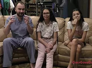 sis angel santana n aria nicole spread shaved pussies for first humiliating gyno exam closeup toes