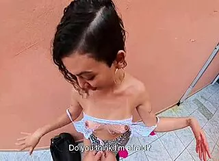 Smoking Student’s Clothes Ripped Off for Outdoor Pussy Fuck and Cum Swallow
