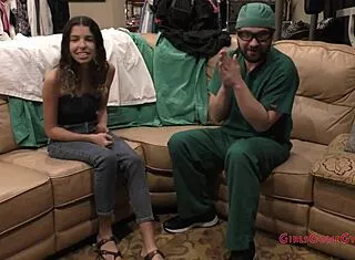 sis angel santana n aria nicole spread shaved pussies for first humiliating gyno exam closeup toes