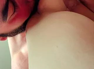 bearded guy licks wet pussy then vibes her missionary scissoring doggy creampie