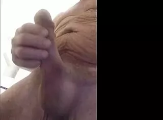 shaved old man strokes his horny cock solo