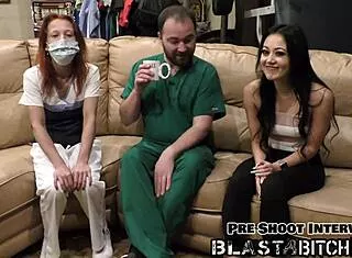blaise celeste sucks two cocks in latex gloves then gets face blasted 😍💦 hospital nurse moans!