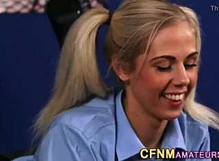 uniform teen sucks small cock in heels