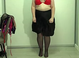 whoa! mature teacher's saggy big tits pop out trying on work bras!