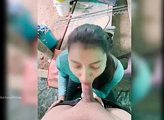 Paid young colombian farm babe milks big cock cash pov