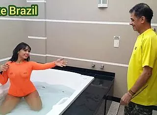 Soraya Castro Waits In Hot Tub Lingerie Sucks Cock Demands Mouthful Cum